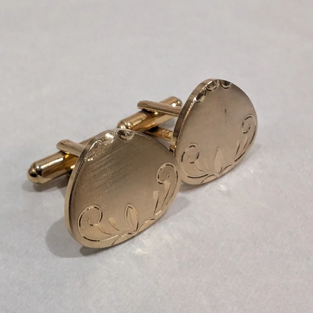 Vintage Brushed Gold Tone Flex-Let Cuff Links